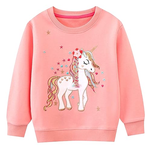 FILOWA Sweatshirt Baby Mädchen Einhorn Blumen Pullover Sport Sweatshirt Rosa Süß Langarm Warm Baumwolle Top Casual Herbst Pullover Jumper Kinder 2-3 Jahre, Gr.92-98 von FILOWA