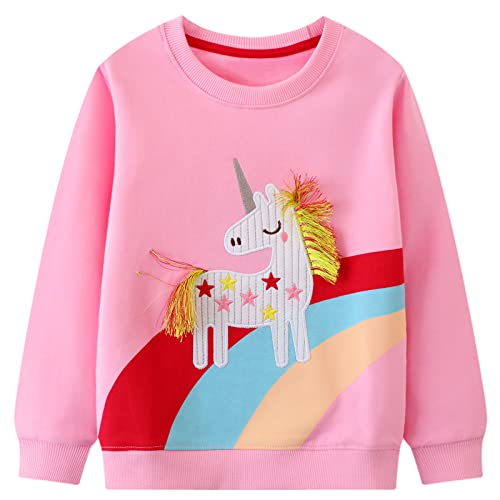 FILOWA Sweatshirt Kinder Baby Mädchen Regenbogen Einhorn Sweatshirt Pullover Sport Rosa Langarm Warm Baumwolle Top Sweatshirt 2-3 Jahre,Gr.92-98 von FILOWA