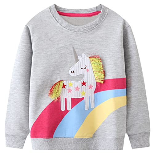 FILOWA Einhorn Mädchen Regenbogen Pullover Sport Grau Langarm Warm Baumwolle Top 6-7 Jahre,Gr.116-122 von FILOWA