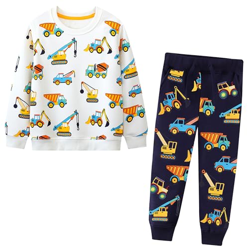 FILOWA Trainingsanzug Jungen Sportanzug Kinder Jogginganzug Baumwolle Bagger Kran Grau Pullover Sweatshirts und Hosen Outfit Sportbekleidung Herbst Winter 3-4 Jahre, Gr.98-104 von FILOWA