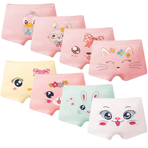 FILOWA Unterhosen Mädchen Kinder Baumwolle Boxershorts 8er-Pack Tiere Druck Pantys Rosa Elastischer Weicher Unterwäsche Bequeme Bunt Katze Hase Muster Boxershort für Kleinkind 1-3 Jahre, Gr.86-98 von FILOWA