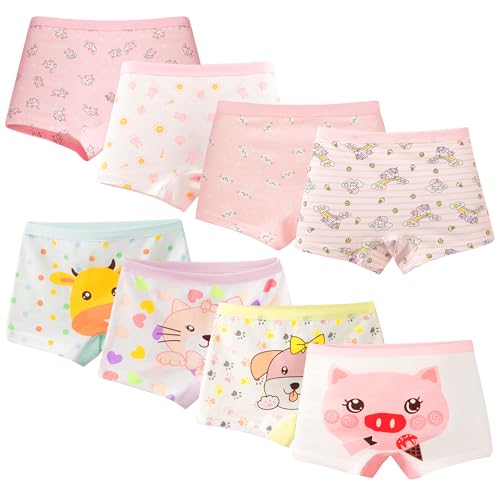 FILOWA Unterhosen Mädchen Kinder Baumwolle Boxershorts 8er-Pack Tiere Druck Pantys Weiß Elastischer Weicher Unterwäsche Bequeme Bunt Einhorn Welpe Muster Boxershort für Kleinkind 5-6 Jahre, Gr.110-116 von FILOWA