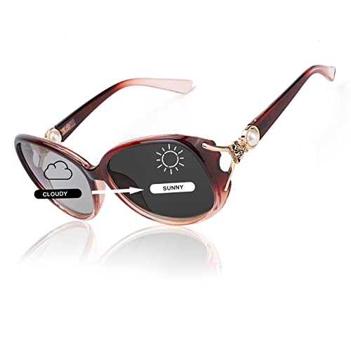 FIMILU Übergroße photochrome Sonnenbrille Damen zum Fahren, klassische polarisierte Damen Sonnenbrille mit UVA/UVB-Schutz, perlbraun von FIMILU