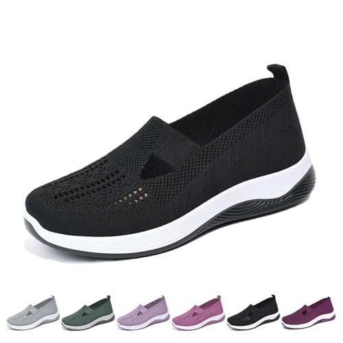 Atmungsaktive Damen-Sneaker, gewebt, orthopädisch, rutschfest, bequem, Netzstoff, Stretch, Freizeit-Sneaker, Schwarz , 39 EU von FIMWEST