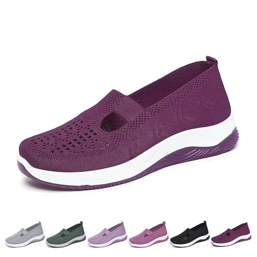 Atmungsaktive Damen-Sneaker, gewebt, orthopädisch, rutschfest, bequem, Netzstoff, Stretch, Freizeit-Sneaker, deep purple, 39 EU von FIMWEST