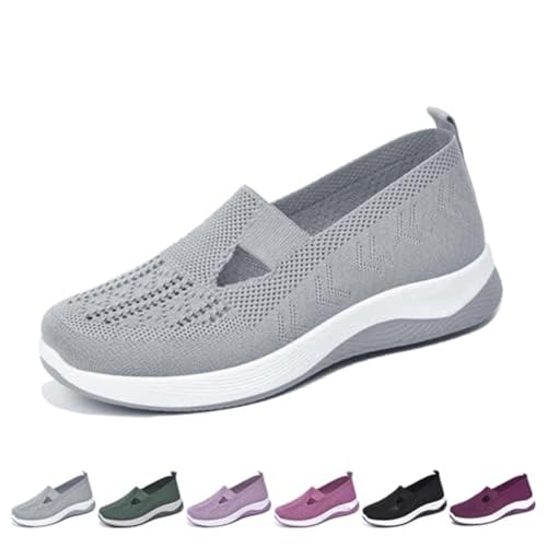 Atmungsaktive Damen-Sneaker, gewebt, orthopädisch, rutschfest, bequem, Netzstoff, Stretch, Freizeit-Sneaker, grau, 40/40.5 EU von FIMWEST