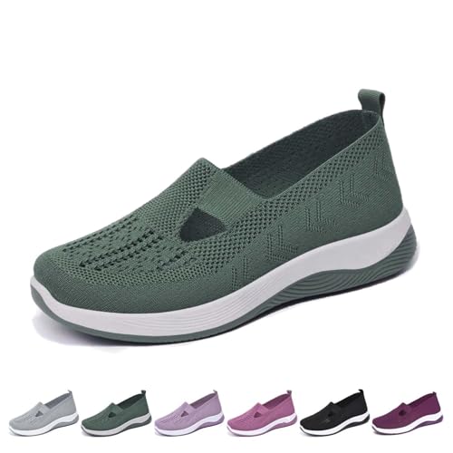 Atmungsaktive Damen-Sneaker, gewebt, orthopädisch, rutschfest, bequem, Netzstoff, Stretch, Freizeit-Sneaker, grün, 39 EU von FIMWEST