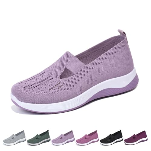 Atmungsaktive Damen-Sneaker, gewebt, orthopädisch, rutschfest, bequem, Netzstoff, Stretch, Freizeit-Sneaker, hellviolett, 39 EU von FIMWEST