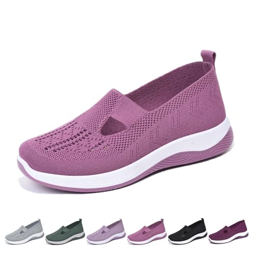 Atmungsaktive Damen-Sneaker, gewebt, orthopädisch, rutschfest, bequem, Netzstoff, Stretch, Freizeit-Sneaker, violett, 39 EU von FIMWEST