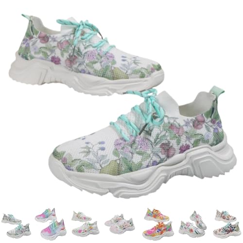 Atmungsaktive orthopädische Sneaker mit Blumendruck, Netzstoff, atmungsaktiv, rutschfest, dicke Sohle, orthopädische Sneaker, 13, 36 EU von FIMWEST