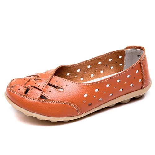 FIMWEST Orthopädische Loafer aus atmungsaktivem Leder, bequeme Sommerschuhe für Damen, flache Damen-Slipper, Orange, 38 EU von FIMWEST