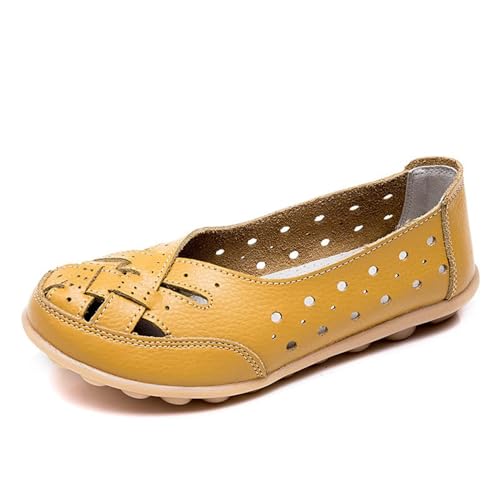 FIMWEST Orthopädische Loafer aus atmungsaktivem Leder, bequeme Sommerschuhe für Damen, flache Damen-Slipper, gelb, 40 EU von FIMWEST