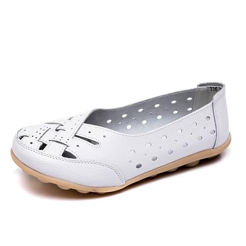 FIMWEST Orthopädische Loafer aus atmungsaktivem Leder, bequeme Sommerschuhe für Damen, flache Damen-Slipper, weiß, 38 EU von FIMWEST