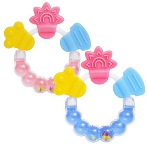 FIMWOLZ 2er-Set Beißring Baby Zahnungshilfe Beißspielzeug aus Silikon BPA-frei Sicheres Spielzeug Zahnen & Greifring für Babys (Rosa+Blau) von FIMWOLZ