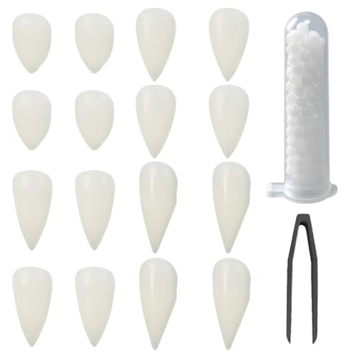 FIMWOLZ 8 Pairs Vampir Zähne Kit gefälschte Vampirzähne mit 1 Beutel Zahn Klebepellets und 1 Edelstahl Pinzette gebogene Spitze für Party Cosplay, Halloween, Demon, Witch (4 Größen, je zwei Paare) von FIMWOLZ