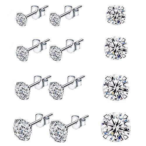 FINDIR 4 Paar Damen Ohrstecker 925 Sterling Silber Ohrringe Zirkonia Ohrstecker 3mm 4mm 5mm 6mm Ohrringe Set Silberohrringe im Geschenkbox von FINDIR
