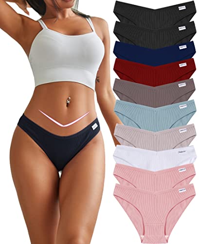 FINETOO Damen Unterwäsche Baumwolle Low Rise Bikini Unterhosen Taillenslip Bequeme Höschen 6/10er Pack von FINETOO