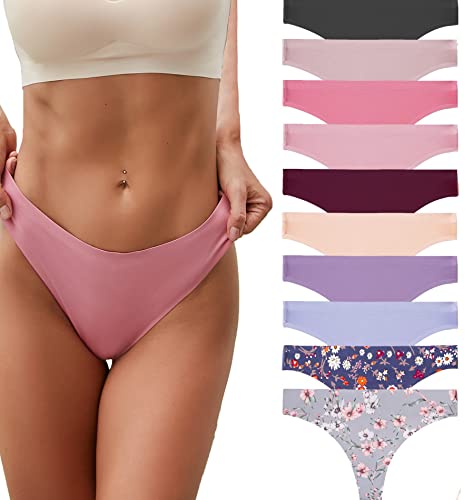 FINETOO 10er Pack Damen Nahtlos Strings Seamless Slip Panties Soft Hipster Unterwäsche Frauen Unterhosen Tangas Set Sexy Tanga Bequem Dessous Lingerie für Frau Mehrfarbig XS-XL (S, Strings-10er) von FINETOO