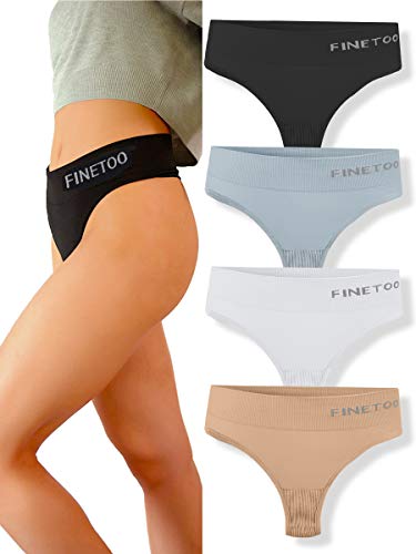 FINETOO 4er Damen String Tangas Atmungsaktiv Thong Bauchkontrolle Strings Set Hoher Taille Unterwäsche Frauen Unterhosen Weich Panties S-XL (A,4er M) von FINETOO