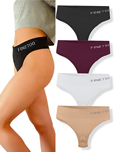 FINETOO 4er Damen String Tangas Atmungsaktiv Thong Bauchkontrolle Strings Set Hoher Taille Unterwäsche Frauen Unterhosen Weich Panties S-XL (B group-4pack, M) von FINETOO