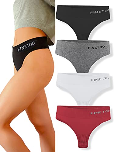 FINETOO 4er Damen String Tangas Atmungsaktiv Thong Bauchkontrolle Strings Set Hoher Taille Unterwäsche Frauen Unterhosen Weich Panties S-XL (C group-4pack, M) von FINETOO