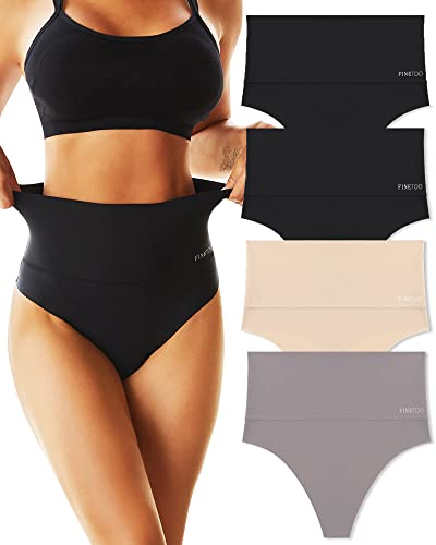 FINETOO 4er Pack Bauchweg Unterhose Damen High Waist String Shapewear Seamless Tangas Hohe Taille Unterwäsche Frauen Nahtlose Panties Mehrpack S-3XL von FINETOO