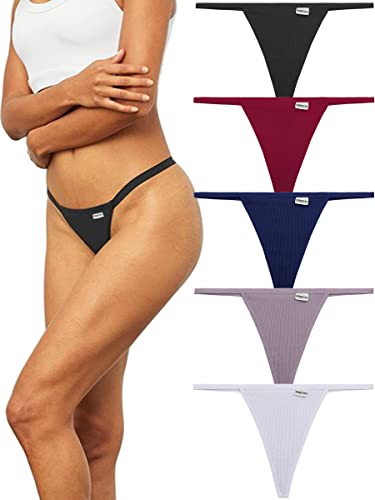 FINETOO 5er Pack Damen Strings Tanga Set Baumwoll Unterwäsche Sexy Unterhosen Seamless Frauen Thong Mehrfarbig S-XL (XL, D-5ER) von FINETOO