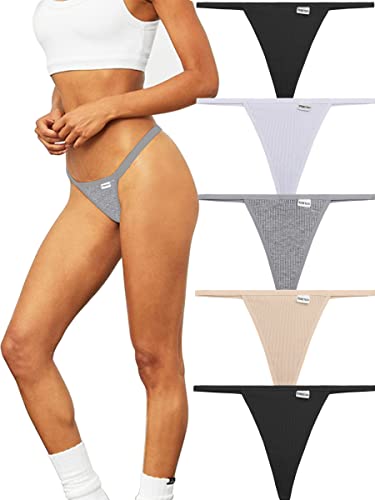 FINETOO 5er Pack Damen Strings Tanga Set Baumwoll Unterwäsche Sexy Unterhosen Seamless Frauen Thong Mehrfarbig S-XL (XL, E-5ER) von FINETOO