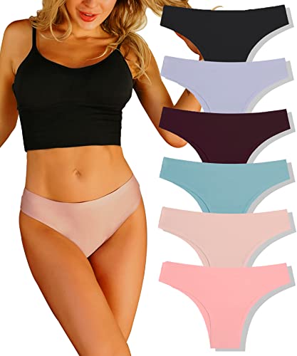 FINETOO 6er Damen Brasilian Slip Seamless Slip Damen Strings Nahtlos Hipster Unterhosen Tangas Set Sexy Unterwäsche Bequem Dessous Frauen Mehrfarbig XS-XL (XS, BINKINI-B) von FINETOO