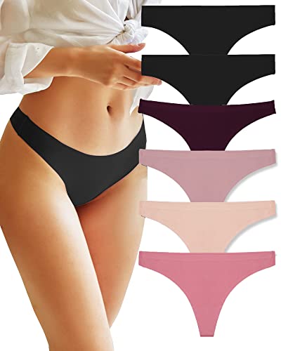 FINETOO 6er Damen Seamless Strings Slip Nahtlos Hipster Unterhosen Tangas Set Sexy Unterwäsche Bequem Dessous Frauen Mehrfarbig XS-XL (BIKINI-6PACK, L) von FINETOO