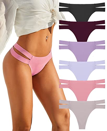 FINETOO 6er Pack Seamless String Tanga Damen Sexy Dessous Slip Nahtlos Hipster Unterhosen Tangas Set Unterwäsche Bequem Frauen Mehrfarbig S-XL von FINETOO