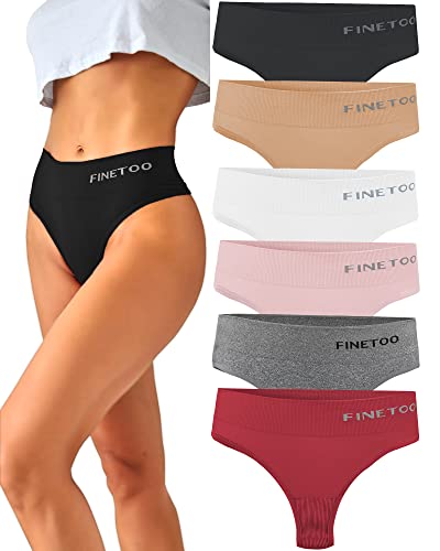 FINETOO 6er-Pack String Tangas Damen Bauchkontrolle Strings Set Atmungsaktiv Thong Frauen Unterhosen Hoher Taille Unterwäsche Weich Panties Mehrpack S-XL von FINETOO