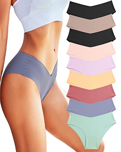 FINETOO 9er Pack Seamless Slips Damen Nahtlose Panties Soft Stretch Invisibles Unterhosen Sexy Unterwäsche Frauen No Show Hipster Underwear Cheeky XS-L von FINETOO