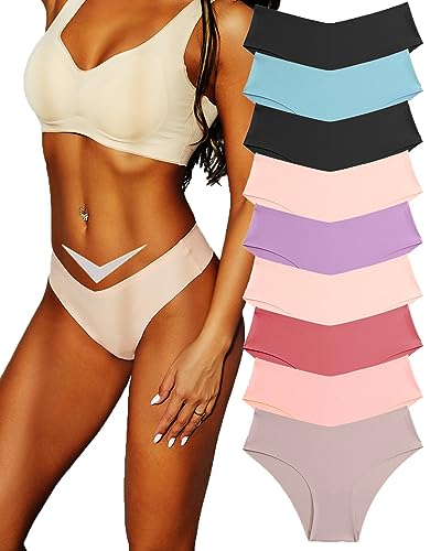 FINETOO 9er Pack Seamless Slips Damen Nahtlose Panties Soft Stretch Invisibles Unterhosen Sexy Unterwäsche Frauen No Show Hipster Underwear Cheeky XS-L von FINETOO