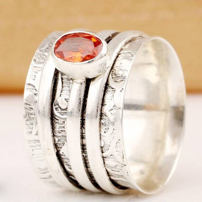 Granat Ring Spinner 925 Sterling Silber Meditation Handgemachter Angst Sorgen Ring von antique925SilverShop