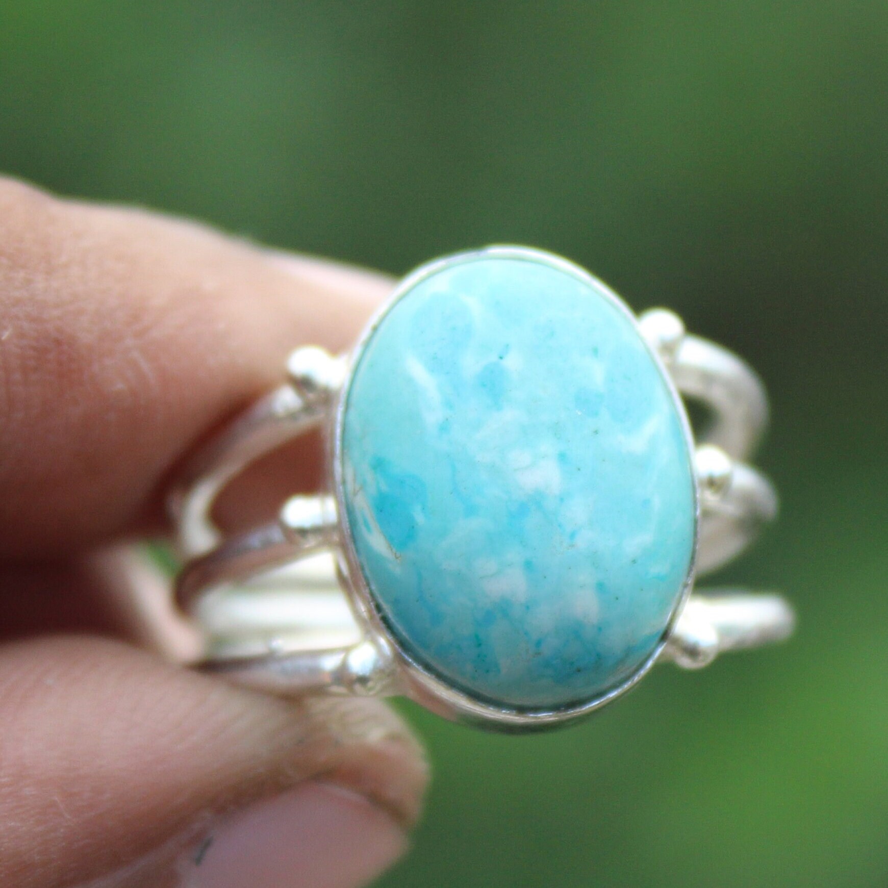 Larimar Stein Ring, 925 Sterling Silber, Bandring, Statement Blauer Handgemachter Natürlicher Ring Larimar Stein Ring, 925 Sterling Silber, Bandring, Statement Blauer Handgemachter Natürlicher Ring von antique925SilverShop