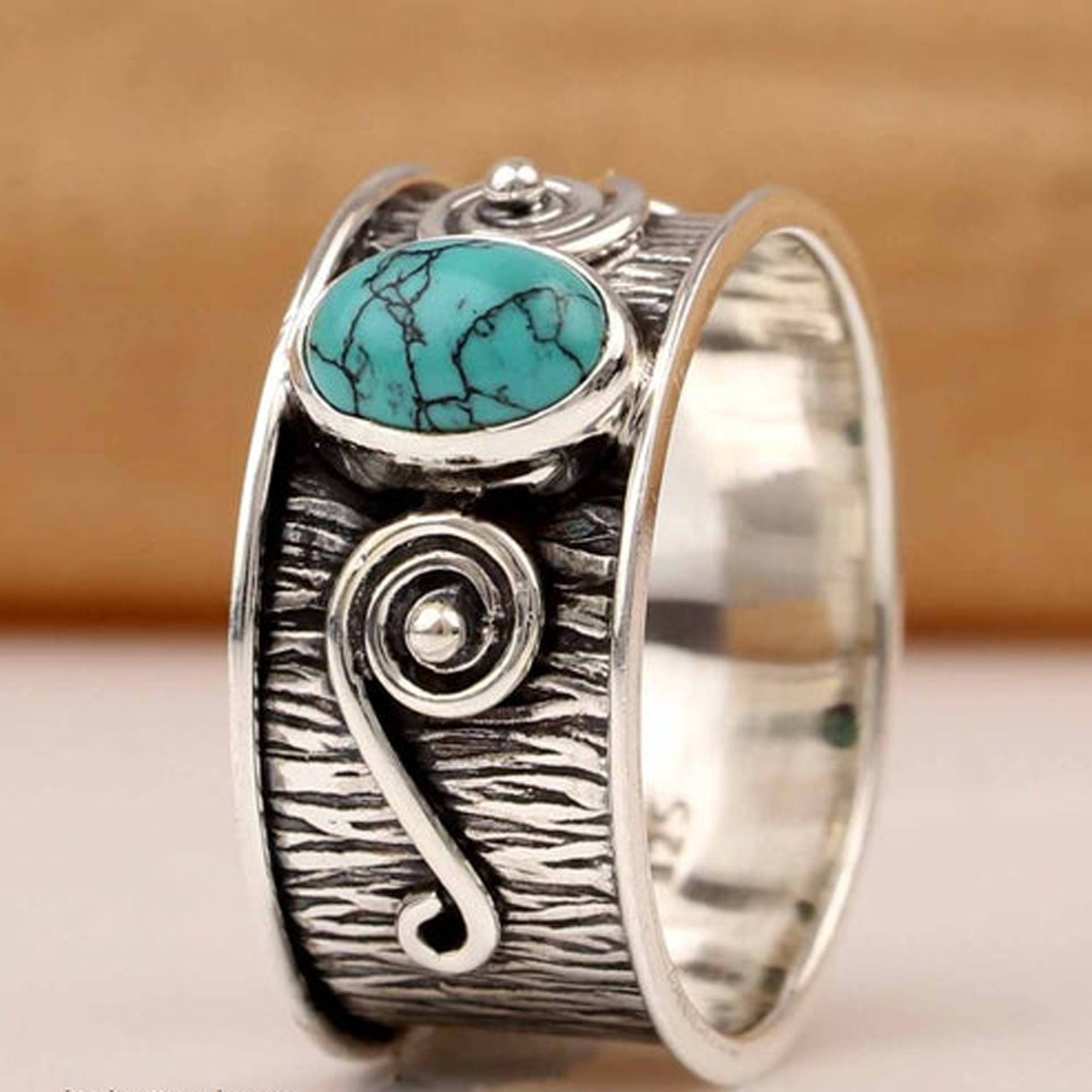 Türkis Bands Ring 925 Sterling Silber Handgemachter Breiter Bandring Frauenring Texturring Türkis Bands Ring 925 Sterling Silber Handgemachter Breiter Bandring Frauenring Texturring von antique925SilverShop