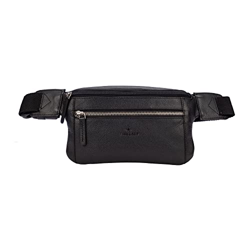 Finelaer Bauchtasche aus Leder für Damen und Herren, Schwarz matt, Small, Vintage Reise Hüfttasche von FINELAER