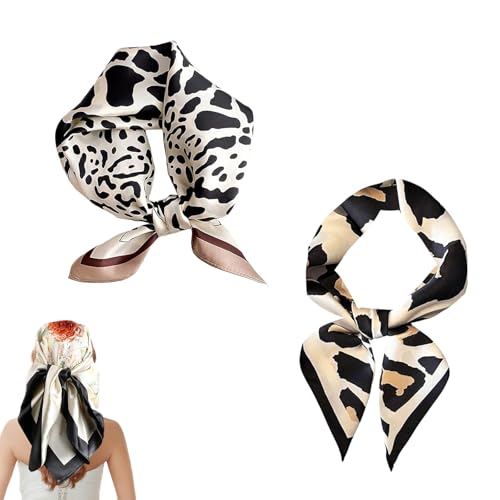 FINELYCR 2 Stück Tücher Damen, Leopardenmuster Halstuch Damen Seide, Damen Rayon Seidentücher, Weiches Quadrat, für Schal, Stirnband, Haarschmuck Oder Geschenke von FINELYCR