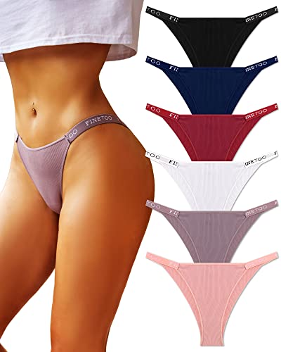 FIENTOO Damen Unterwäsche Baumwolle High Cut String Bikini Panties Stretch Low Rise Hipster Damen Sexy Freche Unterwäsche, Packung mit 6 Stück, X-Large von FINETOO