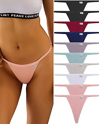 Finetoo G-Stringtangas für Damen, Baumwollpanties, Stretch, T-Rücken, niedrige Taille, Hipster, Unterwäsche, sexy. Größe S–XL, 10 Stück, S von FINETOO