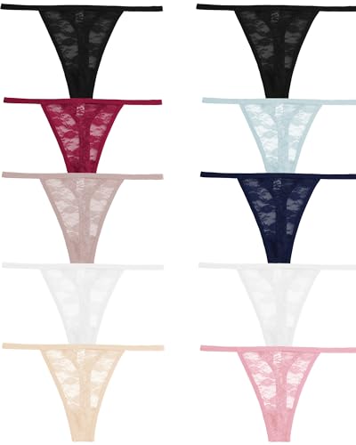 FINETOO 10er Pack Spitze Strings Tangas Damen Set Unterhosen Sexy Unterwäsche Frau Lingerie Sexy Thongs for Women Dessous Mehrpack S-XL von FINETOO