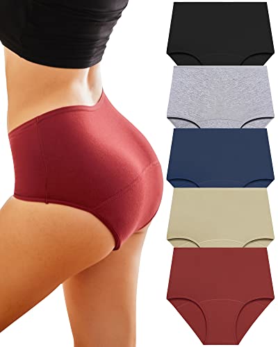 FINETOO 3/5er Pack Perioden Unterwäsche Damen Hohe Taille Baumwoll Unterhosen Menstruation Slips Frauen Hipster Set High Waist Slip Panties Bikini Mehrpack S-XL von FINETOO