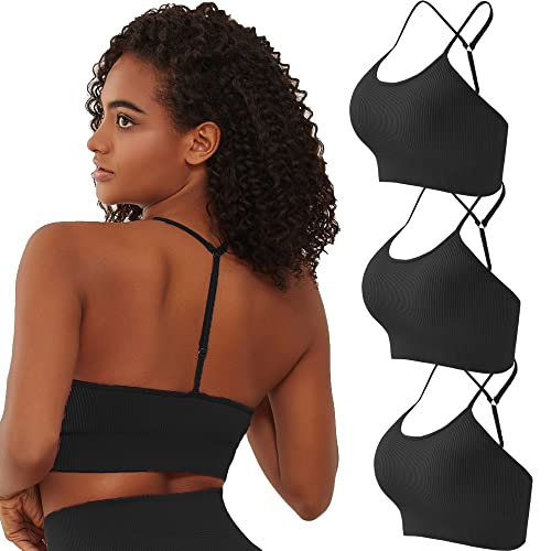 FINETOO 3ER Damen Sport BH Rückenfrei Yoga Bra mit Gepolstert y2k Bandeau Top Neckholder Workout Set Sportoberteil Frau Bustier S-XL von FINETOO