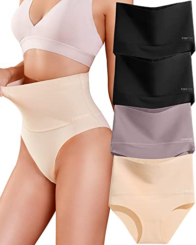 FINETOO 4er Pack Bauchweg Unterhose Damen High Waist Slip Seamless Slips Hohe Taille Unterwäsche Frauen Nahtlose Panty Mehrpack S-3XL. von FINETOO