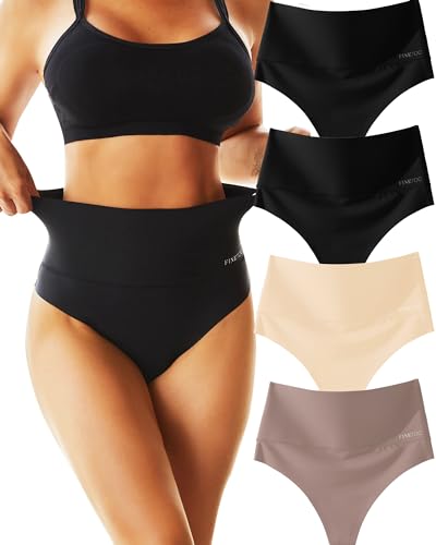 FINETOO 4er Pack Bauchweg Unterhose Damen High Waist String Seamless Shapewear Hohe Taille Unterwäsche Frauen Nahtlose Tangas Mehrpack S-3XL von FINETOO