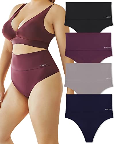 FINETOO 4er Pack Bauchweg Unterhose Damen High Waist String Seamless Tangas Hohe Taille Unterwäsche Frauen Nahtlose Panties Mehrpack S-3XL von FINETOO