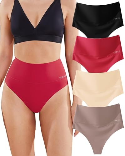 FINETOO 4er Pack Bauchweg Unterhose Damen High Waist String Shapewear Seamless Tangas Hohe Taille Unterwäsche Frauen Nahtlose Panties Mehrpack S-3XL von FINETOO