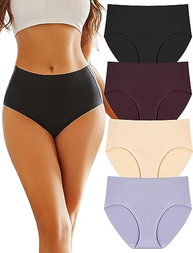 FINETOO 4er Pack Unterhose Damen Hohe Taille Nahtlose Unterwäsche Leichter Panties Seamless High Waist No Show Slip Frauen Mehrpack M-3XL von FINETOO