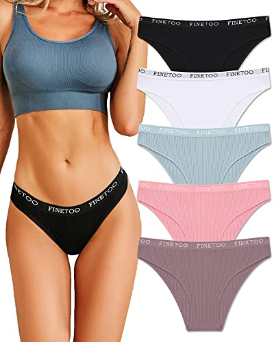 FINETOO 5er Pack Baumwolle Slip Damen Baumwoll Unterwäsche Frauen Set Regenbogen Slips Sport Hipster Sexy Panties Unterhose Logo Sportunterwäsche Weich Unterhosen Sportgürtel Mehrpack S-XL von FINETOO